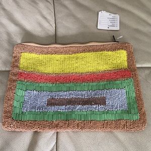 Anthropologie Jasper&Jeera Blueprint Beaded Clutch Bag